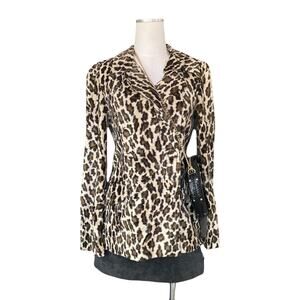 La Belle Vintage Y2K Leopard Print Blazer Jacket Small V Neck Punk Grunge Boho